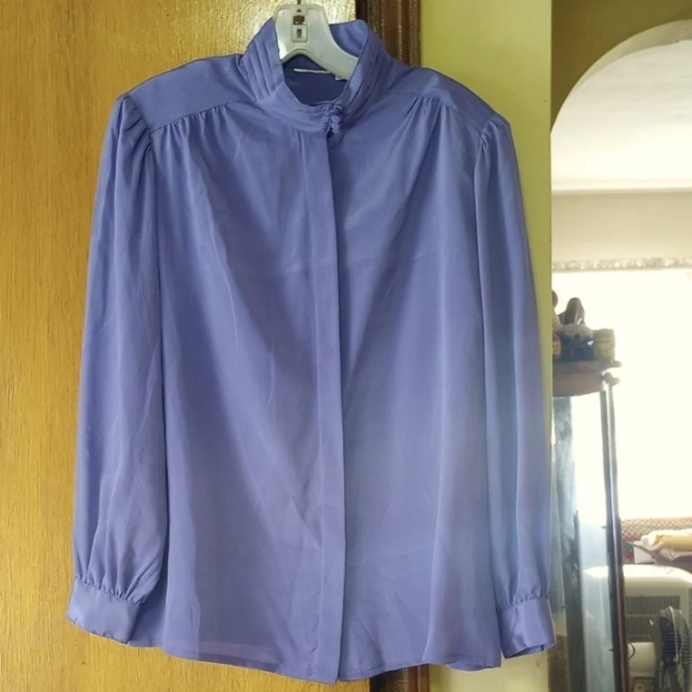 Vintage Classic Traditional Modest Purple Button Down Blouse w/ Collar, Size 14
